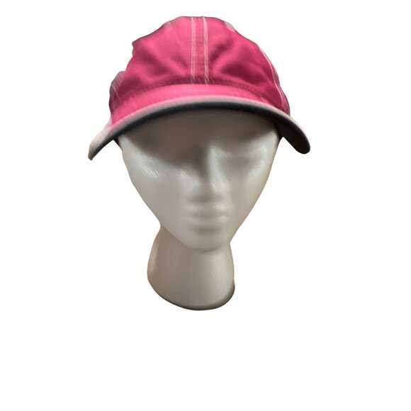 Pink Baseball Cap With White Stitching & Black Trim Adjustable Strapback Closure - Picture 1 of 9